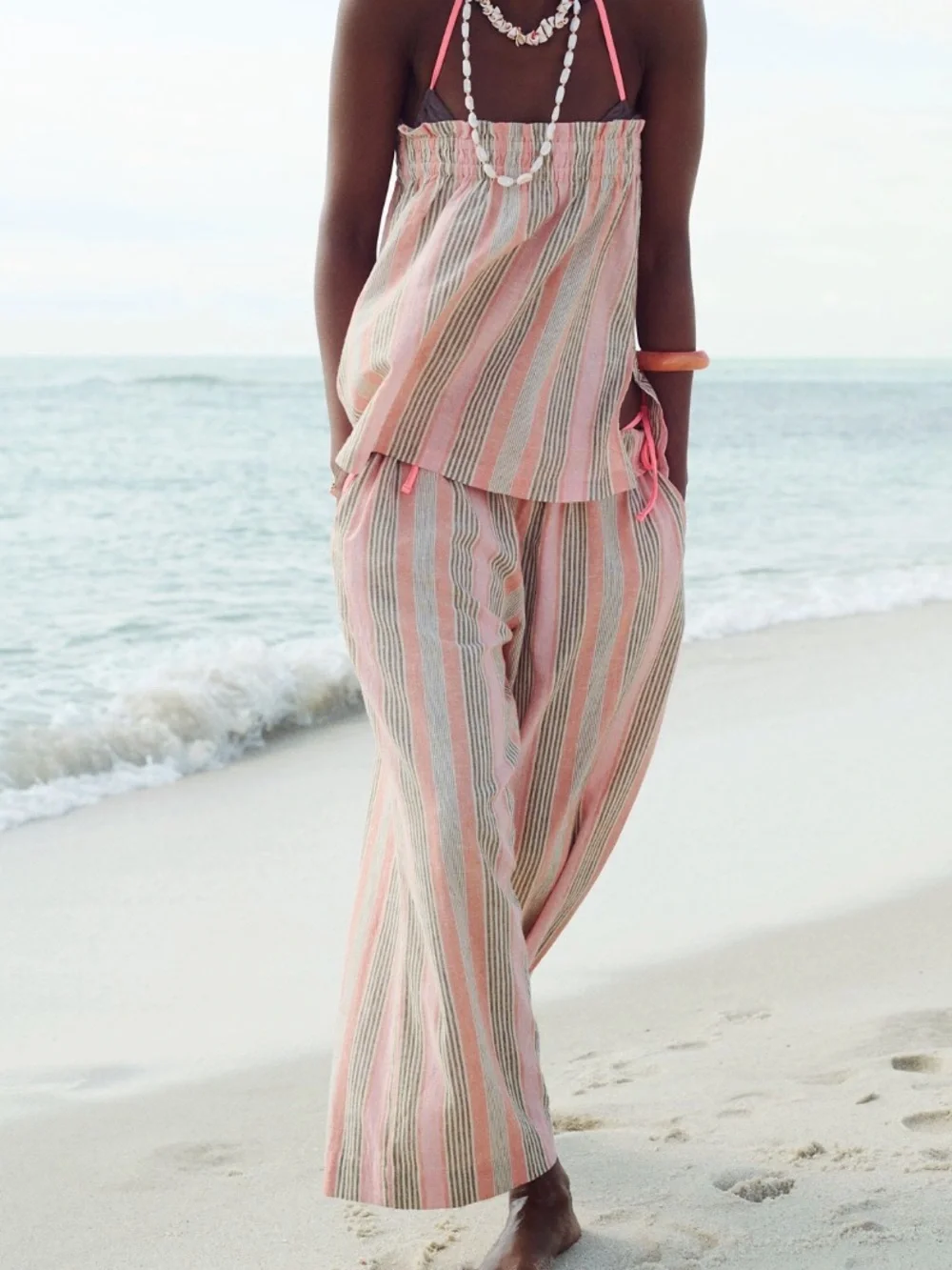 Free People Corfu striped cotton linen set, large, Canyon stripe